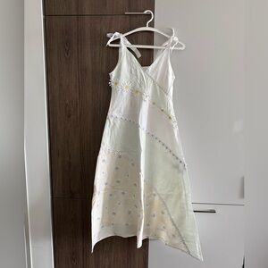 Solid &S Striped White Floral Embroidered Sundress with Daisy Trim